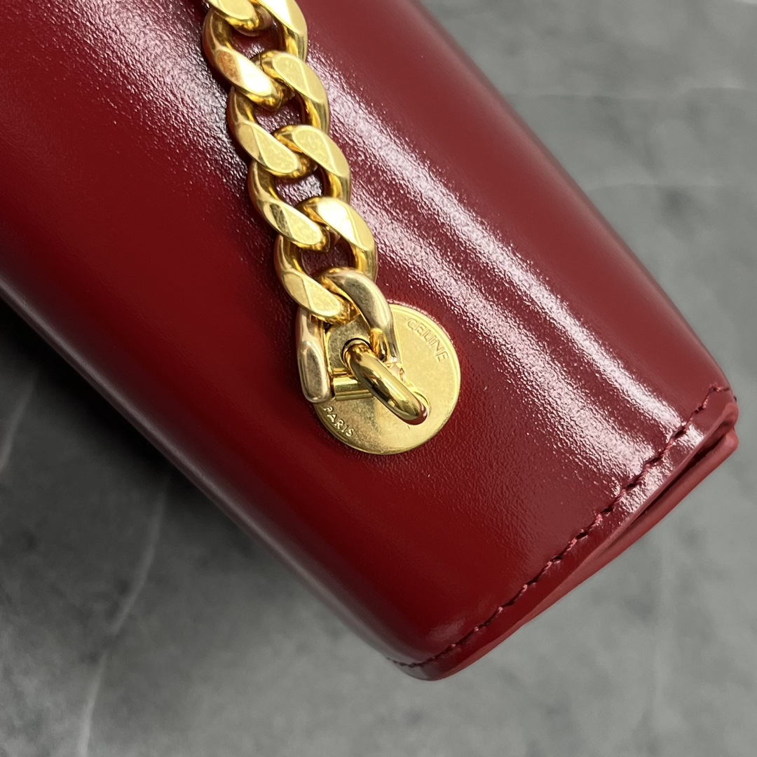 Celine Chain Shoulder Bag Claude In Shiny Calfskin Red/Gold 197992